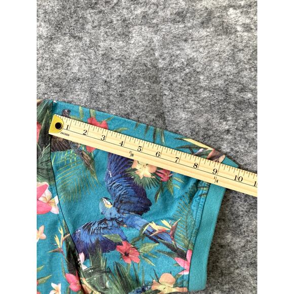 Jungle Animal Polo Shirt Mens 2XL AOP Teal Flowers Hawaiian - Picture 6 of 9